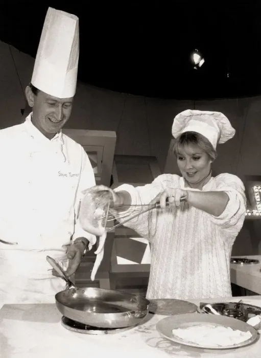 Framed Print : Cheryl Baker October 1987 Steps into to egg on chef Stephen Turner as he tries to Framed Print : Cheryl Baker October 1987 Steps into to egg on chef Stephen Turner as he tries to