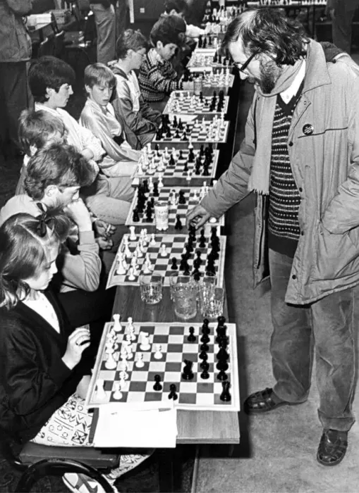 Framed Print : Chess master Mike Basman playing 30 games at once at North Shields Chess clubs 40th