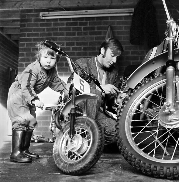 Child  /  Boy  /  Motorbike: Garry Jess, 3, ride minibike. January 1975 75-00555-003