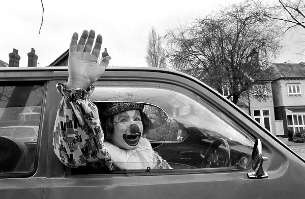 Child Entertainer: Mr. Blower the clown seen here in his car. March 1981 PM 81-01186-003