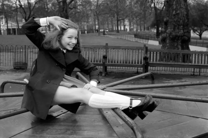 Framed Print : Child: Singer: Lena Zavaroni enjoying herself in Green Park, London Framed Print : Child: Singer: Lena Zavaroni enjoying herself in Green Park, London