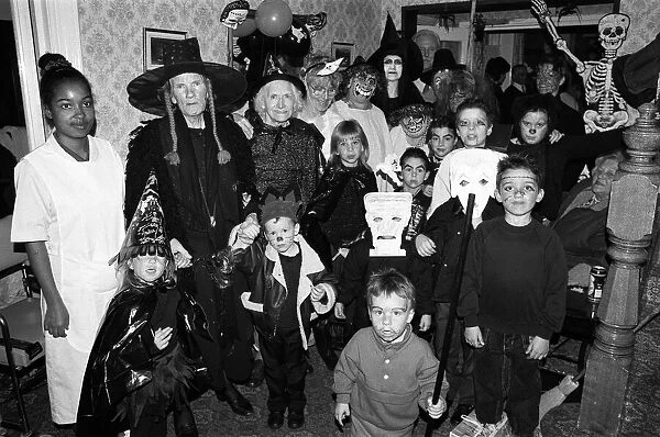Children and adults dressed up for a Halloween party, Westcote Road, Reading