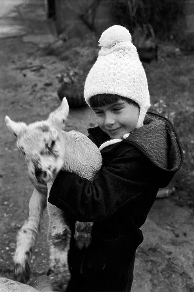 Children  /  Animals  /  Cute. Lamb and Child. December 1976 76-07533-014