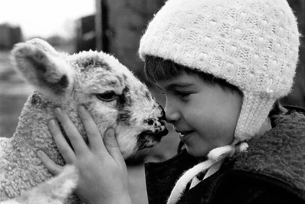 Children  /  Animals  /  Cute. Lamb and Child. December 1976 76-07533-016
