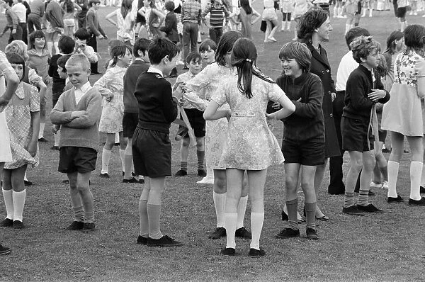 Children attending a country dancing event in Teesside. 1972