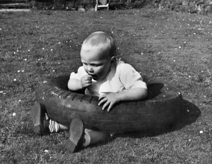 Framed Print : Children: Babies: The boy who had difficulty in finding his feet!!! May 1953 P023441