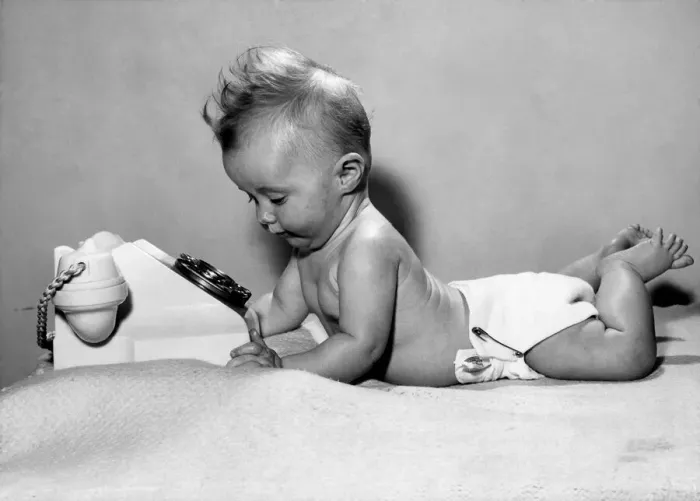 Framed Print : Children-Babies: Telephone: Baby: Three picture series nos. H1068  /  1-2-3