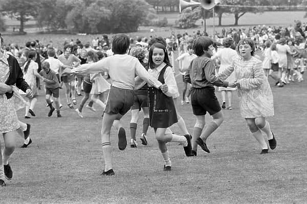 Children country dancing in Teesside. 1972