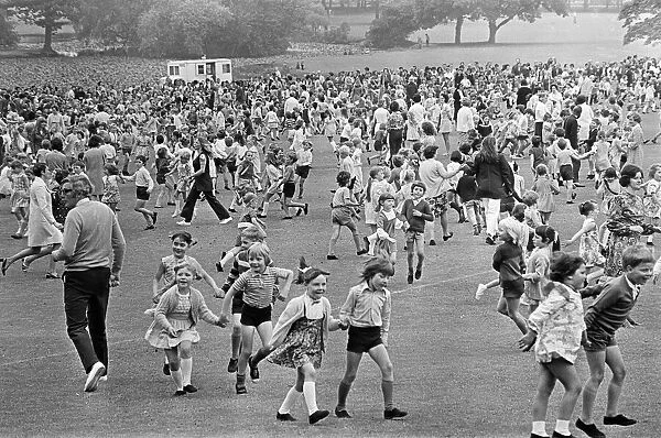 Children country dancing in Teesside. 1973