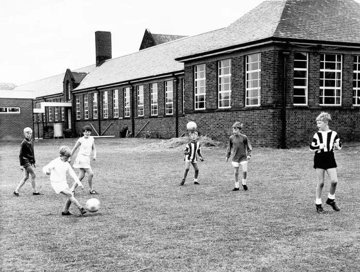 Framed Print : Children of Cragside Junior School go through their repertoire of soccer skills, 1969 Framed Print : Children of Cragside Junior School go through their repertoire of soccer skills, 1969