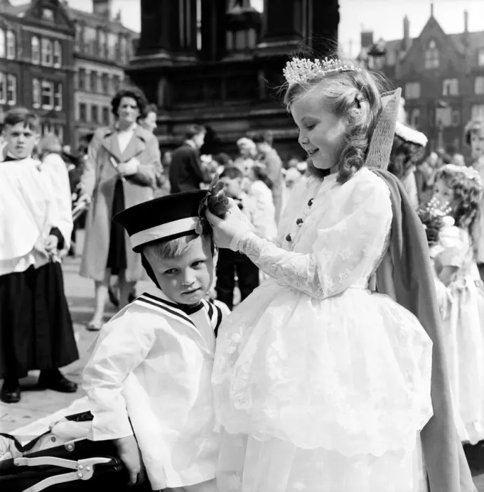 Framed Print : Children dress in fancy dress costumes before the start of the Manchester Whit Walk June