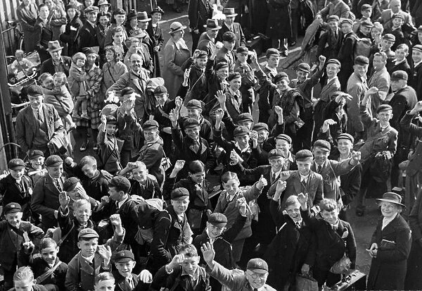 Children being evacuated, pictured leaving Harwich. June 1940