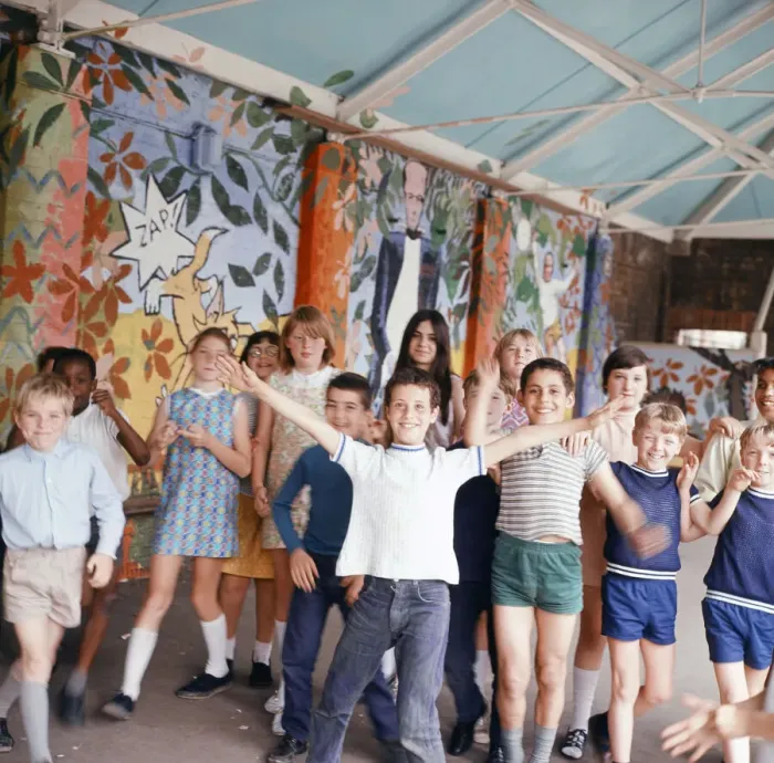 Framed Print : Children of Hargrave Park Junior School playing in their newly decorated playground Framed Print : Children of Hargrave Park Junior School playing in their newly decorated playground
