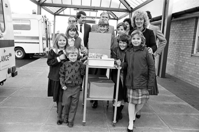 Framed Print : Children, hospital staff and administrators help Huddersfield Hospital