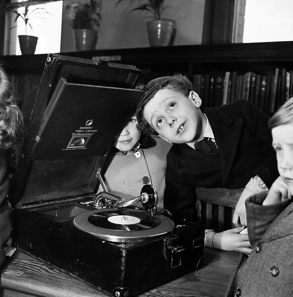 Children listerning to talking books at Bermondsey Library. January 1953 C6332-002
