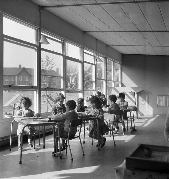 Children Participating in class at Cookham Nursery School. October 1952 C4852-001