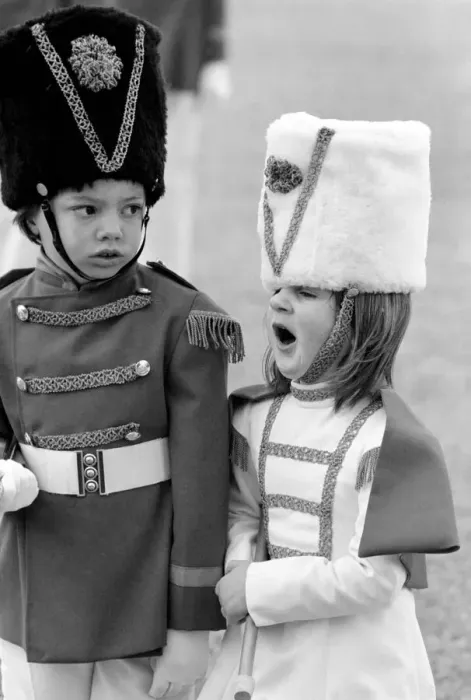 Framed Print : Children: Passing Out Parade: 4 year old Joanne Cardy and 6 year old Kevin Hunt both