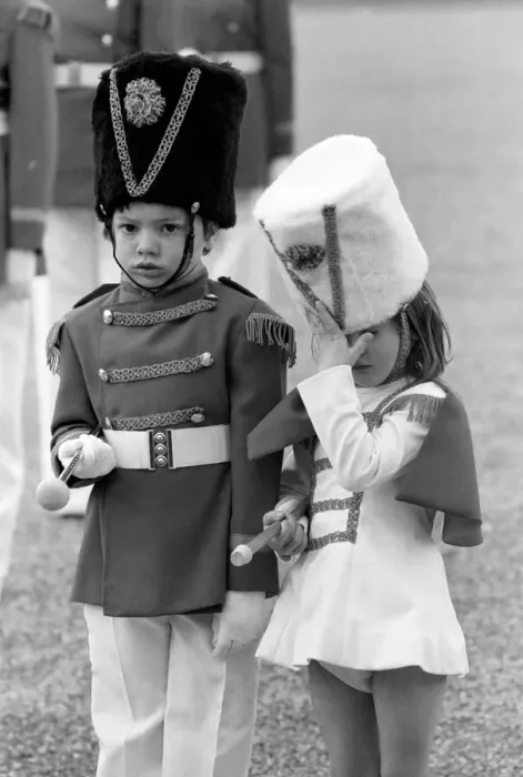 Framed Print : Children: Passing Out Parade: 4 year old Joanne Cardy and 6 year old Kevin Hunt both