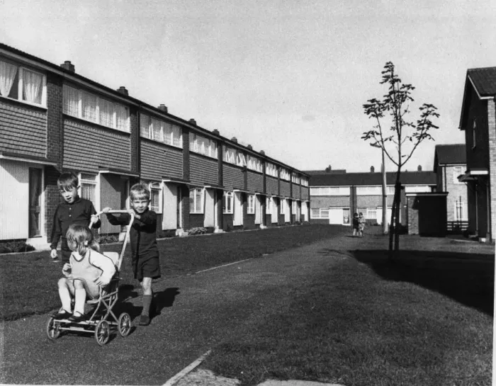 Framed Print : Children playing, Bromlee housing estate Ashington. September 1969 Framed Print : Children playing, Bromlee housing estate Ashington. September 1969