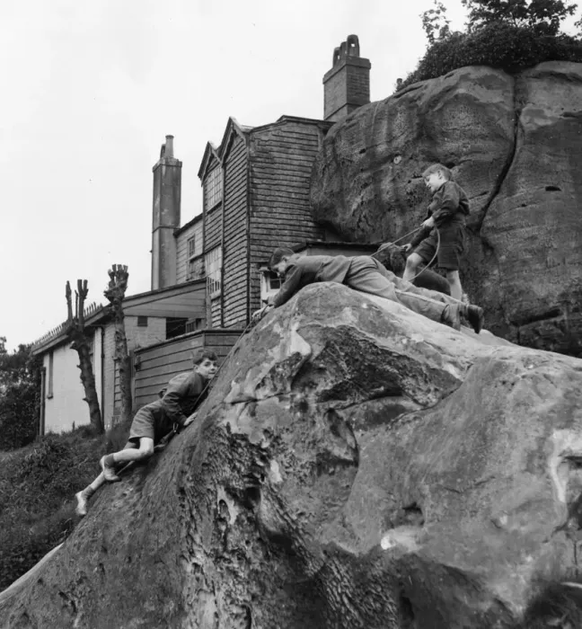 Framed Print : Children playing games on Toad rock at Rutshall in Kent Framed Print : Children playing games on Toad rock at Rutshall in Kent