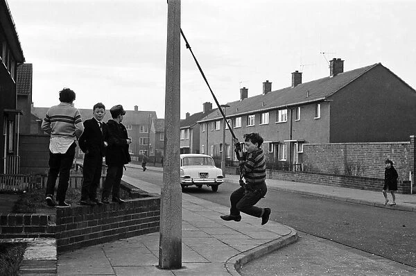 Children playing in Kirkby, Liverpool. 18th March 1965