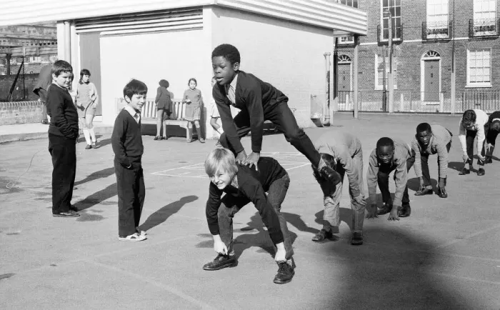 Framed Print : Children playing at Penton Junior School, Islington, North London, 11th March 1971 Framed Print : Children playing at Penton Junior School, Islington, North London, 11th March 1971