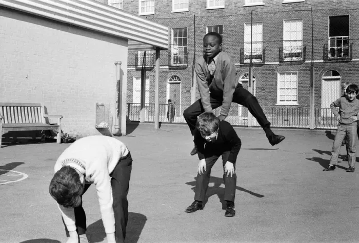 Framed Print : Children playing at Penton Junior School, Islington, North London, 11th March 1971 Framed Print : Children playing at Penton Junior School, Islington, North London, 11th March 1971