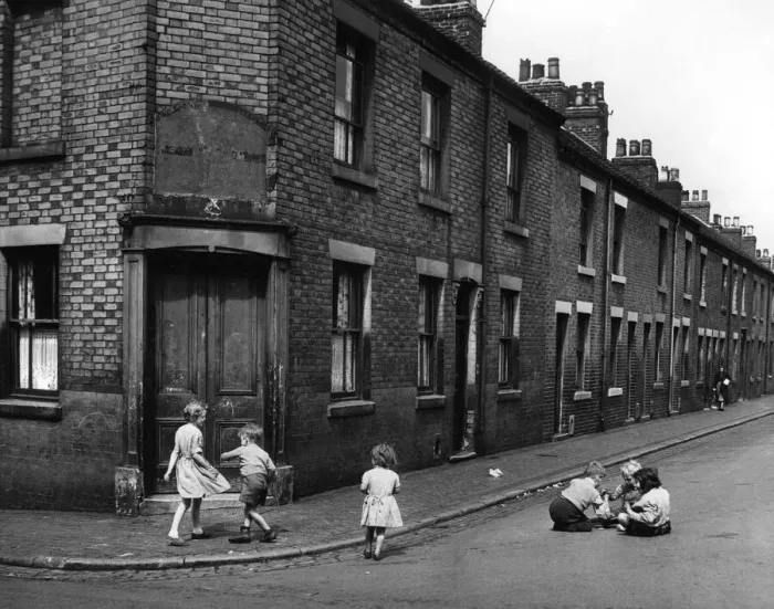 Framed Print : Children playing on the roadside at the corner of Loftus Street in Hanley Framed Print : Children playing on the roadside at the corner of Loftus Street in Hanley