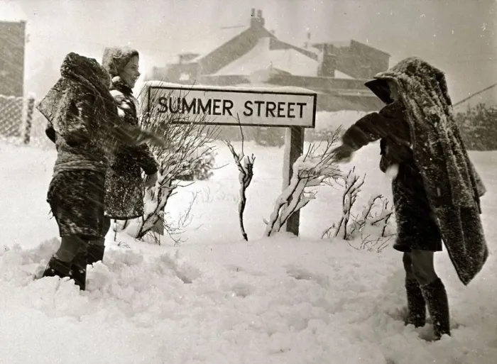 Framed Print : Children playing in the snow - December 1950