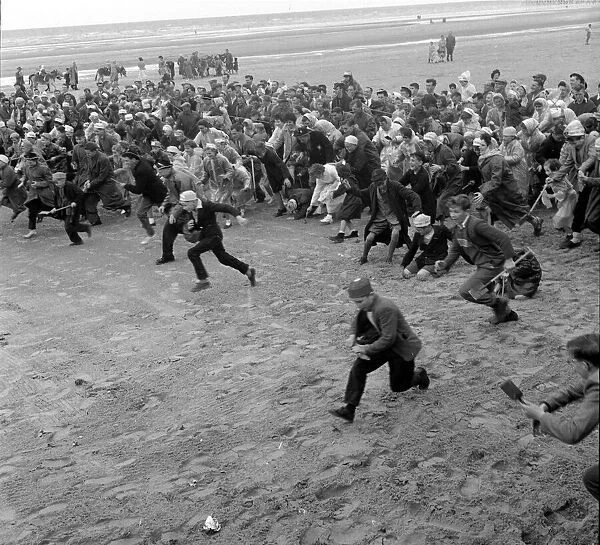 Children racing along the beach at Blackpool 5th August 1958