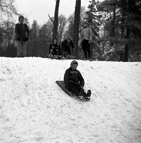 Children sledging at The Grove, Kenilworth Road, Coventry. 3rd January 1963