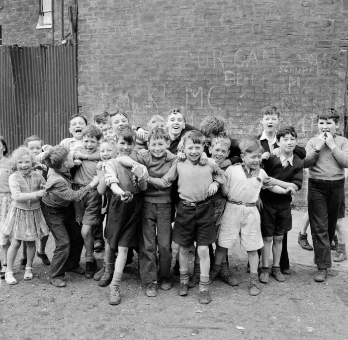 Framed Print : Children of the tenement blocks of Govan, Glasgow seen here posing for the camera Framed Print : Children of the tenement blocks of Govan, Glasgow seen here posing for the camera