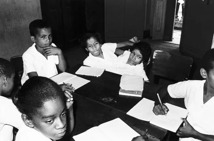 Framed Print : Children-twins Juracy and Nadir in the classroom at their school. Circa 1960 Framed Print : Children-twins Juracy and Nadir in the classroom at their school. Circa 1960