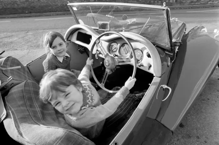 Framed Print : Children with Vintage Cars. Austin and M. G. January 1975 75-00391-007 Framed Print : Children with Vintage Cars. Austin and M. G. January 1975 75-00391-007