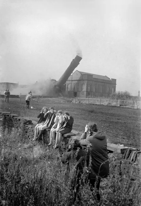 Framed Print : Mill chimneys in Brook Yard, Hipperholme, near Halifax, were demolished Framed Print : Mill chimneys in Brook Yard, Hipperholme, near Halifax, were demolished