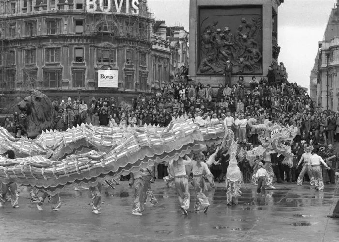 Framed Print : Chinese New Year Celebration Trafalgar Square London February 1977 140ft Chinese