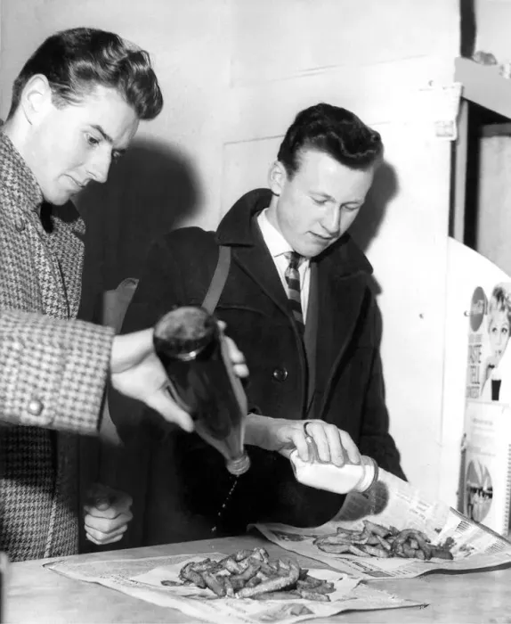 Framed Print : Chips with plenty of salt and vinegar is still a firm favourite in Novermber 1962 when Framed Print : Chips with plenty of salt and vinegar is still a firm favourite in Novermber 1962 when