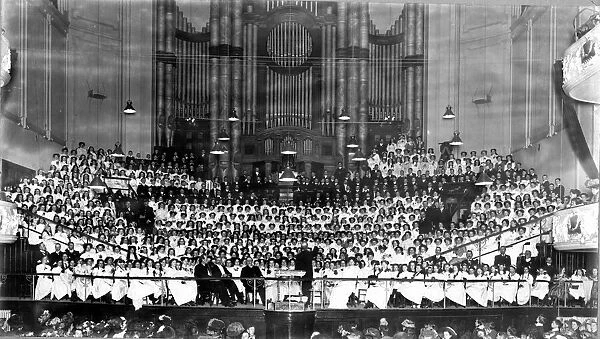 Choir at the Colston Hall in 1908. First performance by D