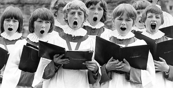 The choristers of Hexham Abbey on June 27, 1974 practicing for a special concert in front