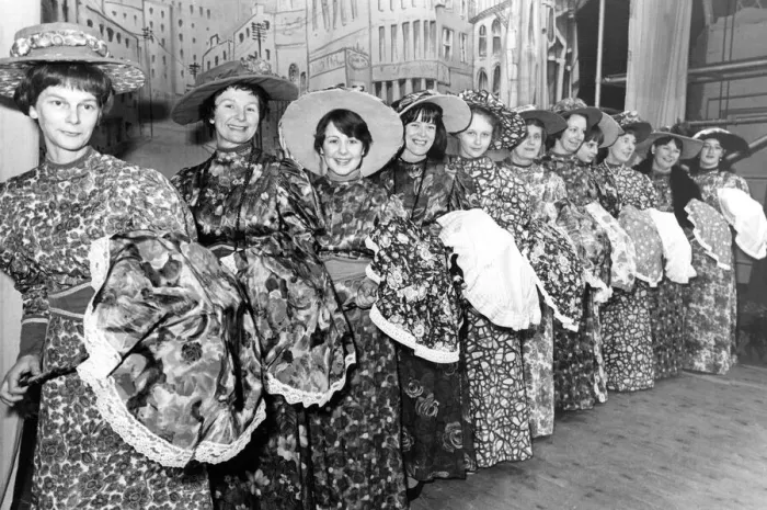 Framed Print : The chorus of Berwick Amateir Operatic Society with home made costumes and parasols Framed Print : The chorus of Berwick Amateir Operatic Society with home made costumes and parasols