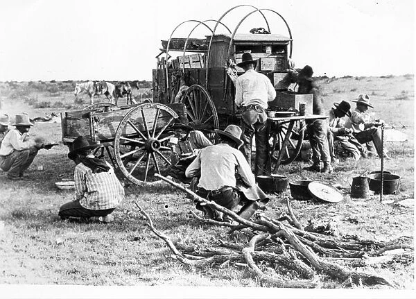 Chow time for cowboys of the Shoe Bar Ranch in Texas, USA