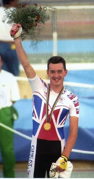 Chris Boardman Cycling at the award ceremony after winning a gold medal at the 1992