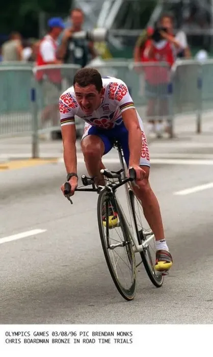: Chris Boardman cycling in Olympic games in Atlanta where he won a bronze medal : Chris Boardman cycling in Olympic games in Atlanta where he won a bronze medal