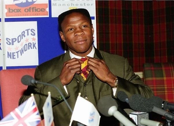 Chris Eubank Adjusting His Tie 12 March 1989 During His Press Conference To Promote