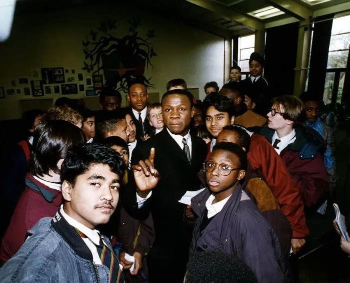 Framed Print : Chris Eubank boxer visits a school Framed Print : Chris Eubank boxer visits a school
