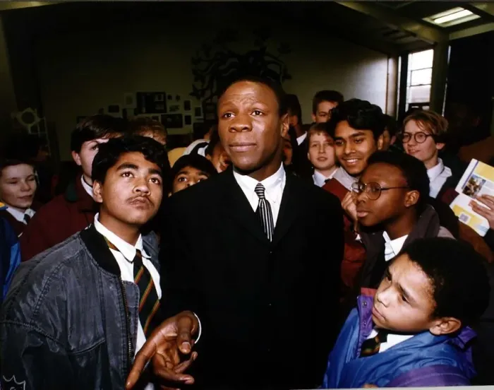Framed Print : Chris Eubank Boxer who vistied klids of moss side to speak to them about his life