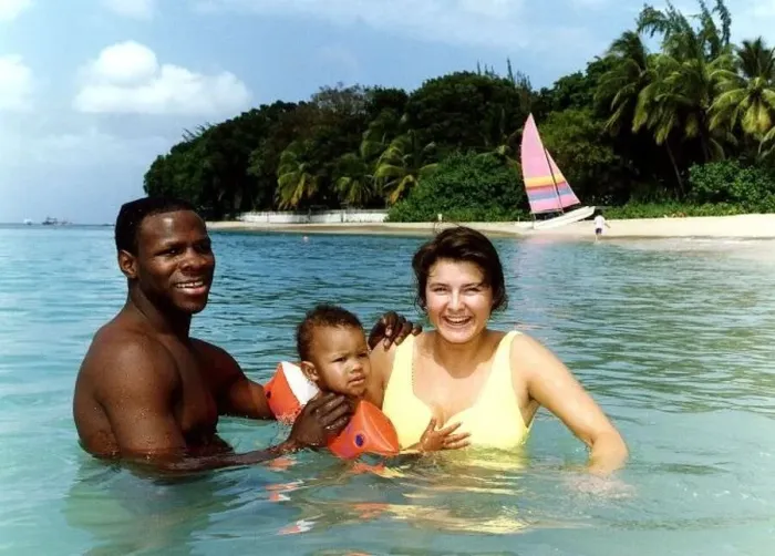 : Chris Eubank World Boxing Champion with wife Karron and young son Christopher : Chris Eubank World Boxing Champion with wife Karron and young son Christopher