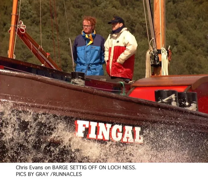 Framed Print : Chris Evans Radio one dj and tv presenter on a barge with a unknown male on Loch Ness Framed Print : Chris Evans Radio one dj and tv presenter on a barge with a unknown male on Loch Ness