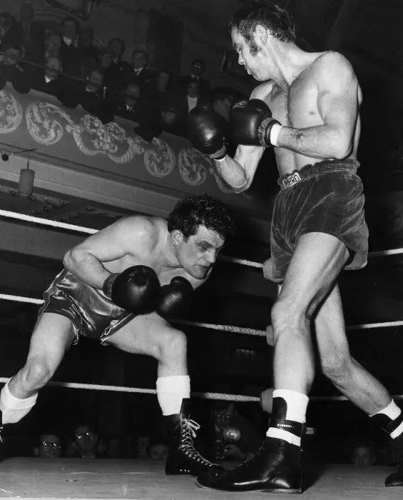 Framed Print : Chris Finnegan the Olympics Gold medallist had an easy victory over Dick Griffiths of Framed Print : Chris Finnegan the Olympics Gold medallist had an easy victory over Dick Griffiths of