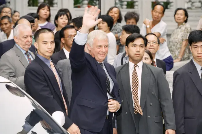 Framed Print : Chris Patten, the 28th and last Governor of Hong Kong, prepares for the official handover Framed Print : Chris Patten, the 28th and last Governor of Hong Kong, prepares for the official handover